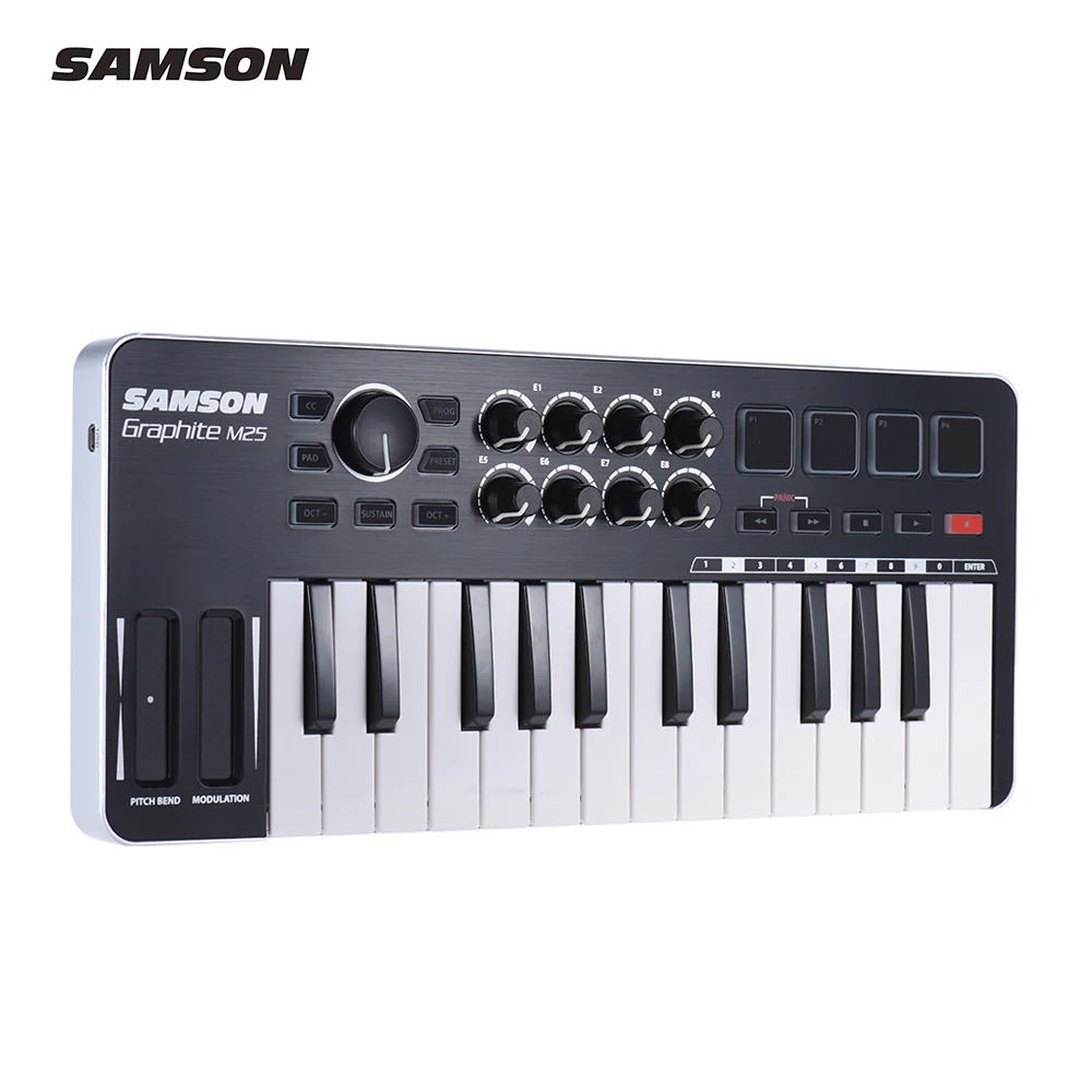 Самсон графит M25 ультра-Портативный мини 25-ключ USB MIDI контроллер клавиатуры с USB кабелем(4 колодки/8 назначаемых ручек