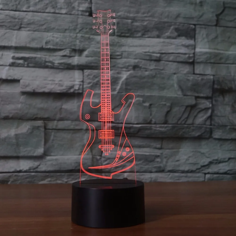 Гитары 3D светодиодный Ночной светильник 7 цветов Детские ночники светильники USB