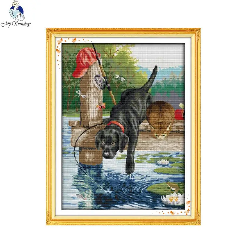 Joy Sunday A dog fishing Canvas DMC 11ct 14ct Счетный Китайский Набор для вышивки крестиком, Набор для вышивки, изделия с вышивкой для домашнего декора