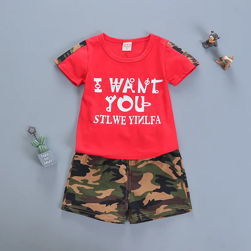 Комплекты летней одежды для мальчиков модная футболка + короткие штаны