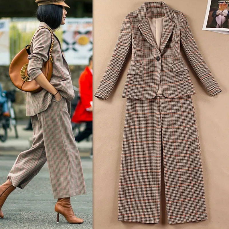 Костюм женский длинный в западном стиле комплект из 2 предметов с широкими