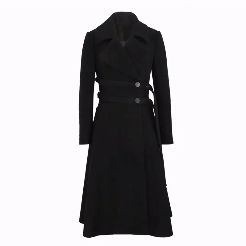 GETSRING Женское пальто с высокой талией Однотонный черный отложной воротник 2019