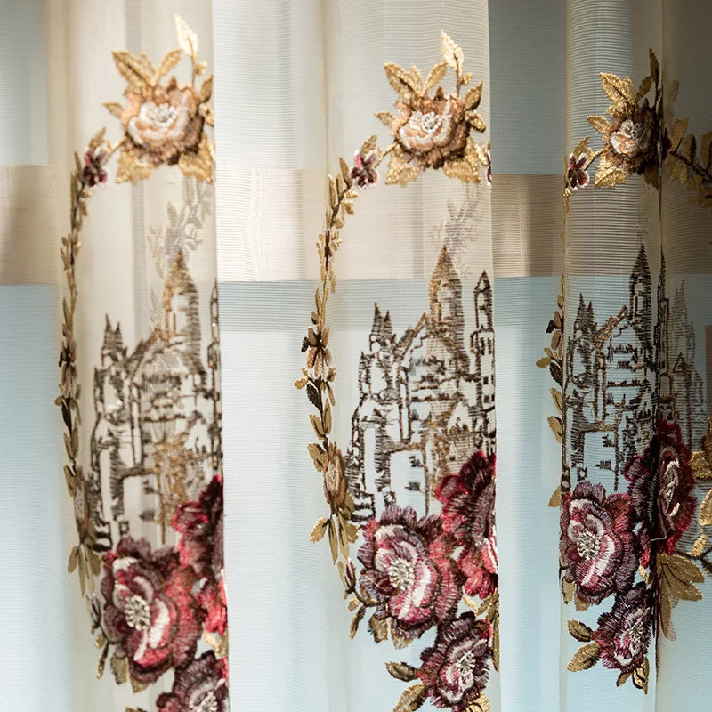 New European 3D Castle Embroidery Shade Curtains for Living Dining Room Bedroom. | Дом и сад