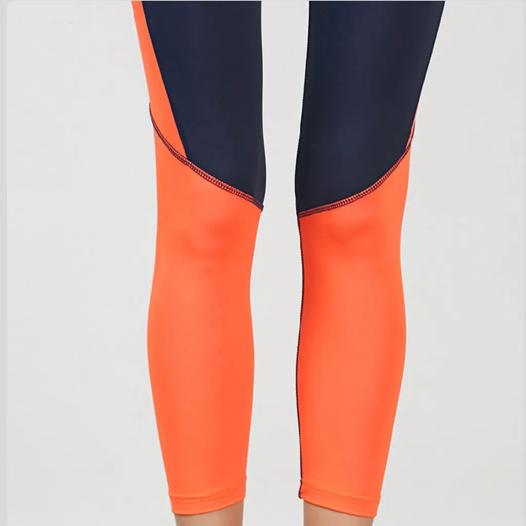 Контрастные леггинсы с высокой талией стильные спортивные женские штаны для