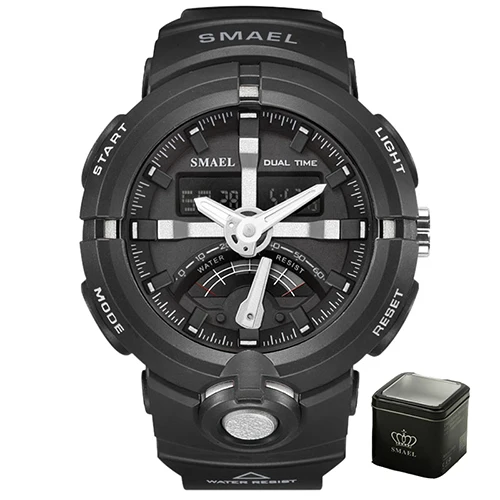 Sliver with box Мужские часы, водонепроницаемые, SMAEL, брендовые, роскошные часы, хронограф, Автоматическая Дата, наручные часы, красные, 1637, часы, электронные, мужские часы, цифровые - Цвет: Sliver with box