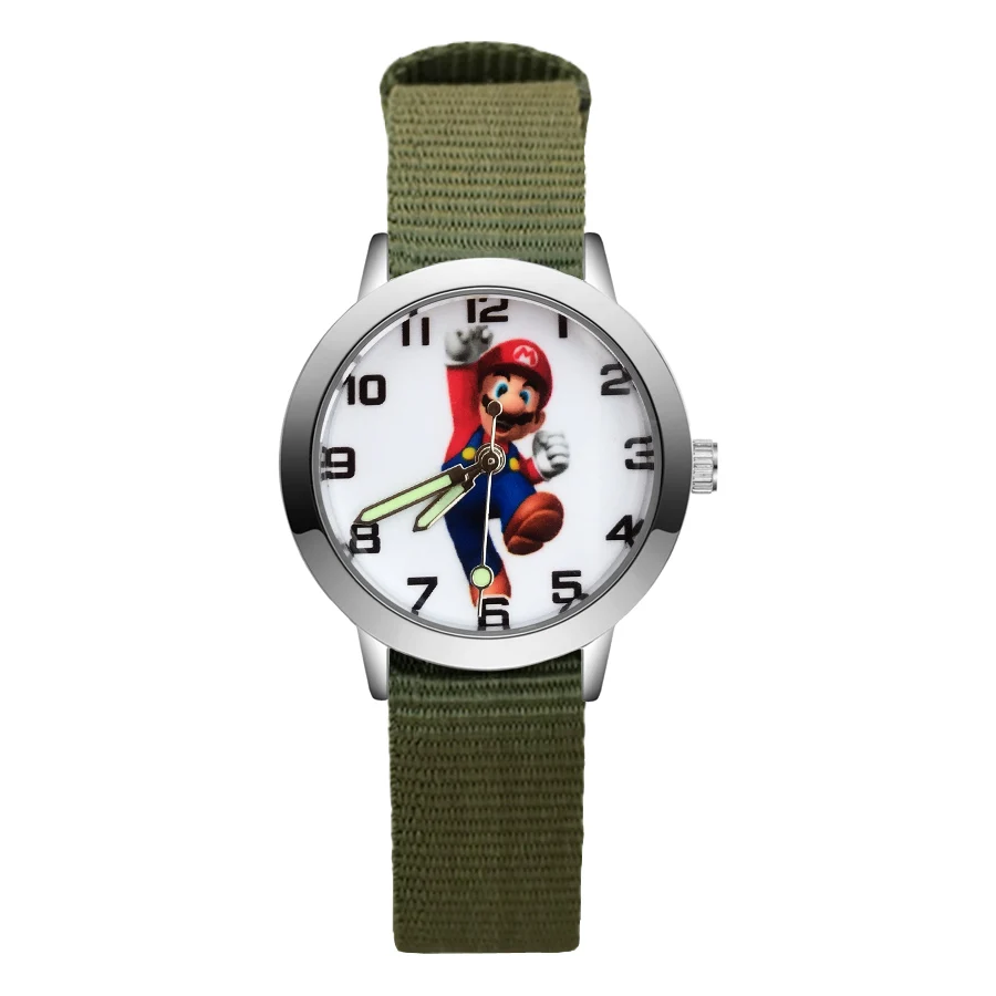 Army green Модные детские часы в стиле милого Марио с героями мультфильмов, детские Студенческие часы для девочек и мальчиков, кварцевые наручные часы с нейлоновым ремешком, часы JA120 - Цвет: Army green