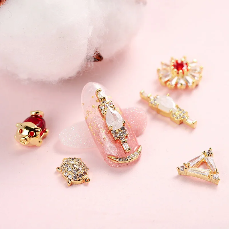 5 шт. Стразы для ногтей Новогодняя маленькая золотая свинья флэш дрель украшения