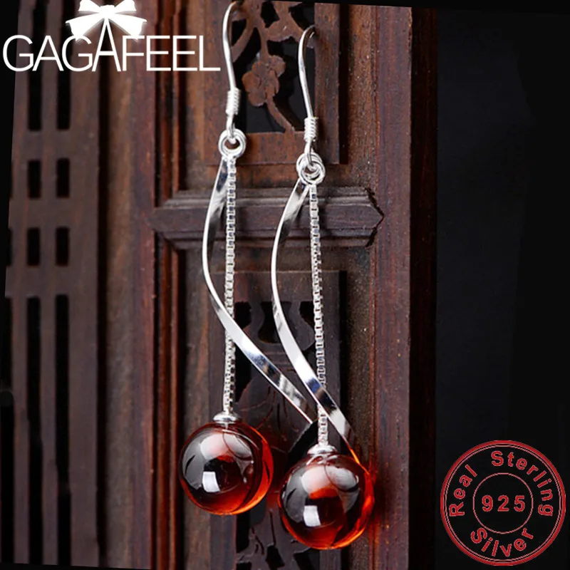GAGAFEEL S925 серебро красный камень Висячие серьги простые ювелирные изделия для женщин женские высокое качество