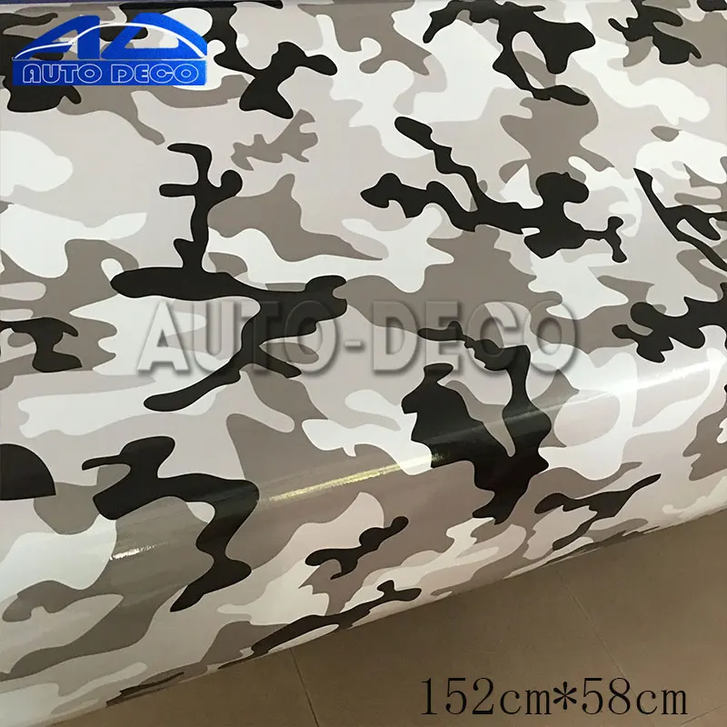 Glossy 58cm Камуфляж виниловая наклейка обертывание автомобиля изменение цвета рулонов лист снег камуфляж виниловая фольга с воздушным пузырьком бесплатно - Название цвета: Glossy 58cm