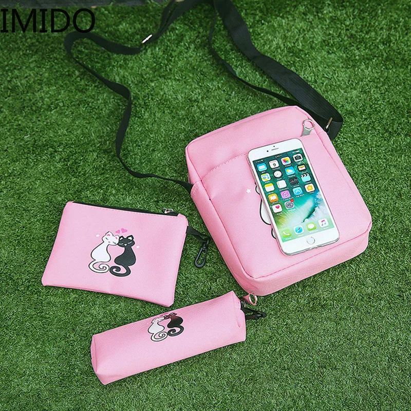 4 шт./компл. 2018 холст Для женщин рюкзак школьный с рисунком милого кота школьная