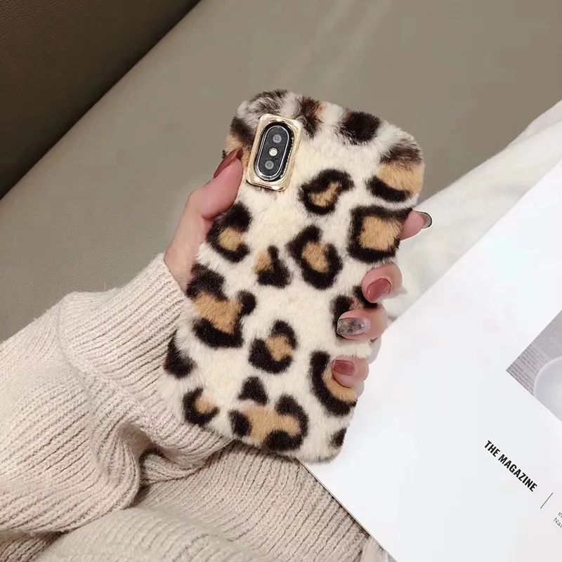 Пикантные леопардовые пушистый кролик меховой чехол для iPhone x xs max Xr плюшевые
