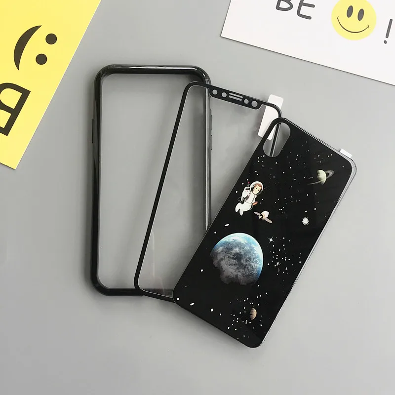 black girl Для iPhone XS max Магнитные бампер и сзади спереди закаленное стекло Флим Для iPhone XR/7 8 плюс черный Вселенная звездное небо наклейки - Цвет: black girl