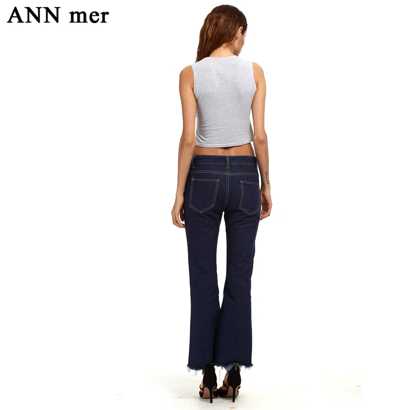 ANN mer Plus Size 5XL Slim Thin Women Denim Flare Pants Vintage Ankle-Length for Female Fashion Solid Ladies Jeans |