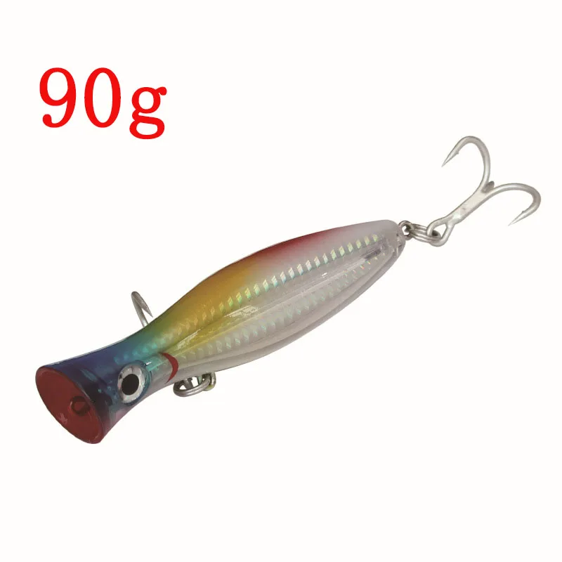 90g rainbow Большая игра Поппер приманка 1 шт. 47 г/90 г бас плавающая поверхность глубокий Морской Тунец Марлин Pesca Suspending - Цвет: 90g rainbow