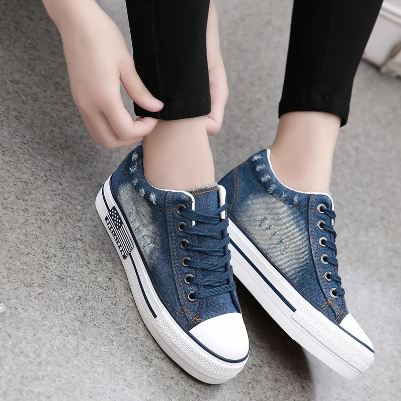 Новинка женская Вулканизированная обувь повседневная из джинсовой ткани на