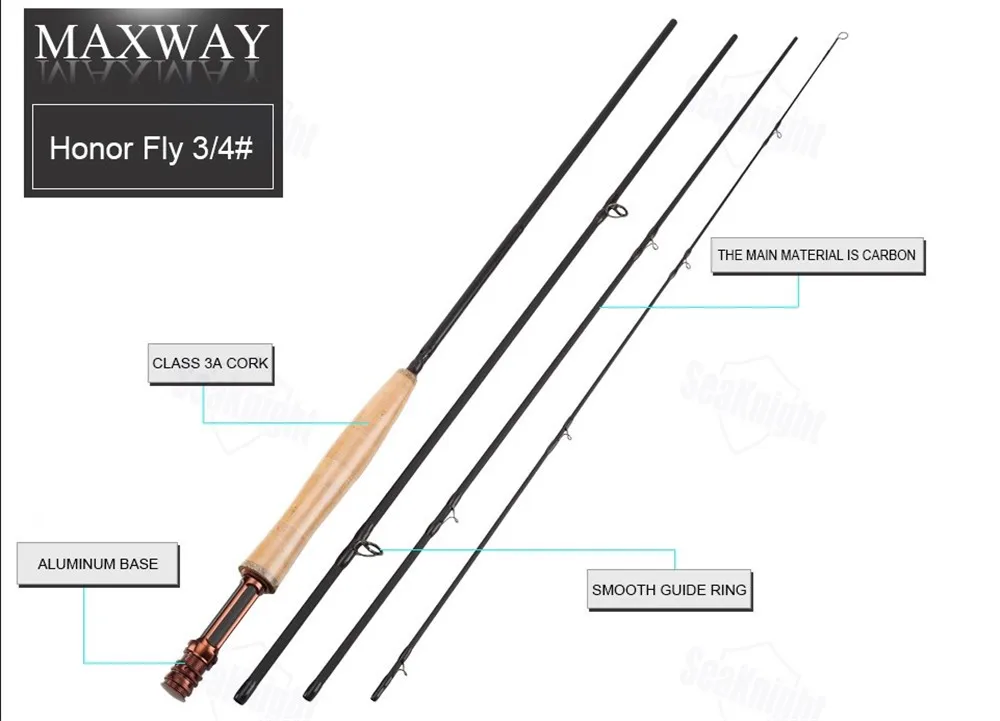 SeaKnight maxway HONOR серия Fly Удочка 3/4#4 секции 2,4 M 40 T углеродная 3A мягкая деревянная ручка удочка