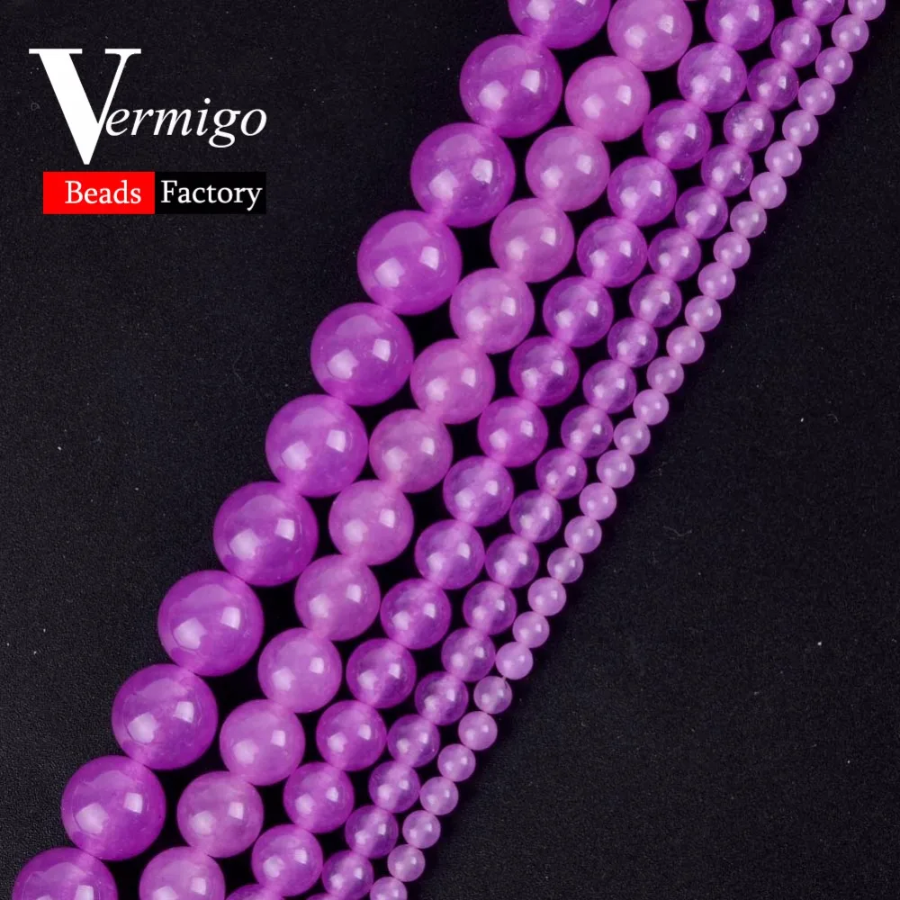 

Wholesale Natural Stone Beads Purple Red Chalcedony Jades Round Loose Beads For Jewelry Making 4-12mm Diy Bracelet 15"Strand