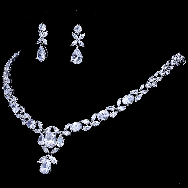 Emmaya Classic Crystal Wedding Jewelry Sets for Women Clear Cubic Zircon Necklace Earrings Set Bridal Engagement | Украшения и