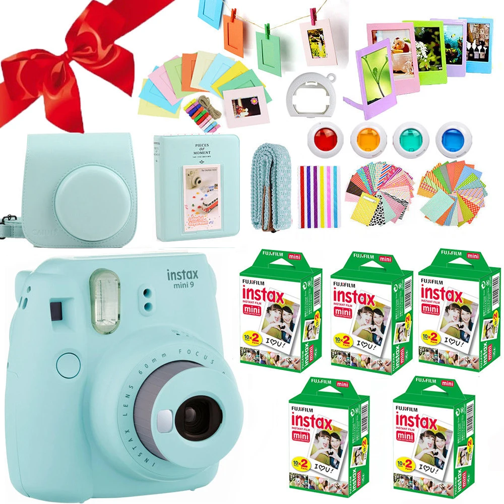 Белая пленка для Fuji Instax Мини 9 Камера Ice Blue+ 100 снимков камеры Fuji Instant Mini 8 белый фото+ чехол сумка+ квасцов+ 10 в 1 Аксессуары Наборы