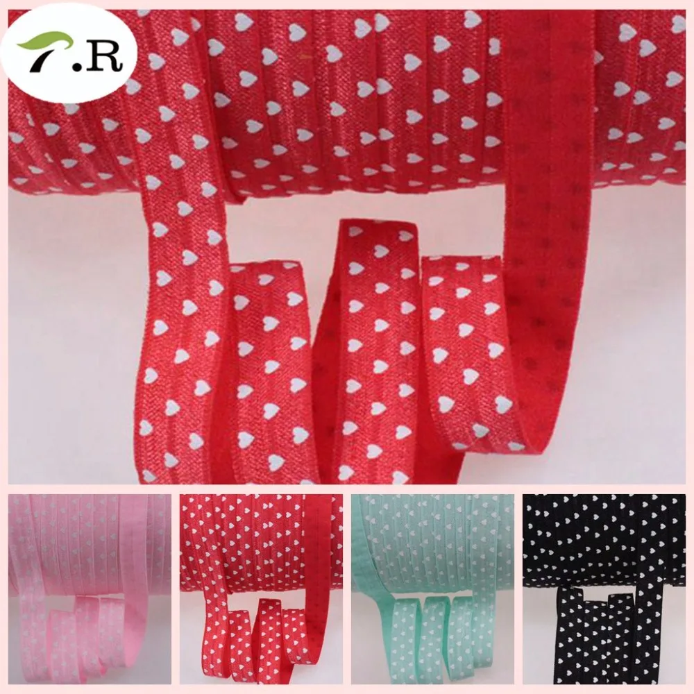 

4 Colors white polka heart print foe elastic wholesale 50yards 5/8 1.5cm for webbing Valentine's Day