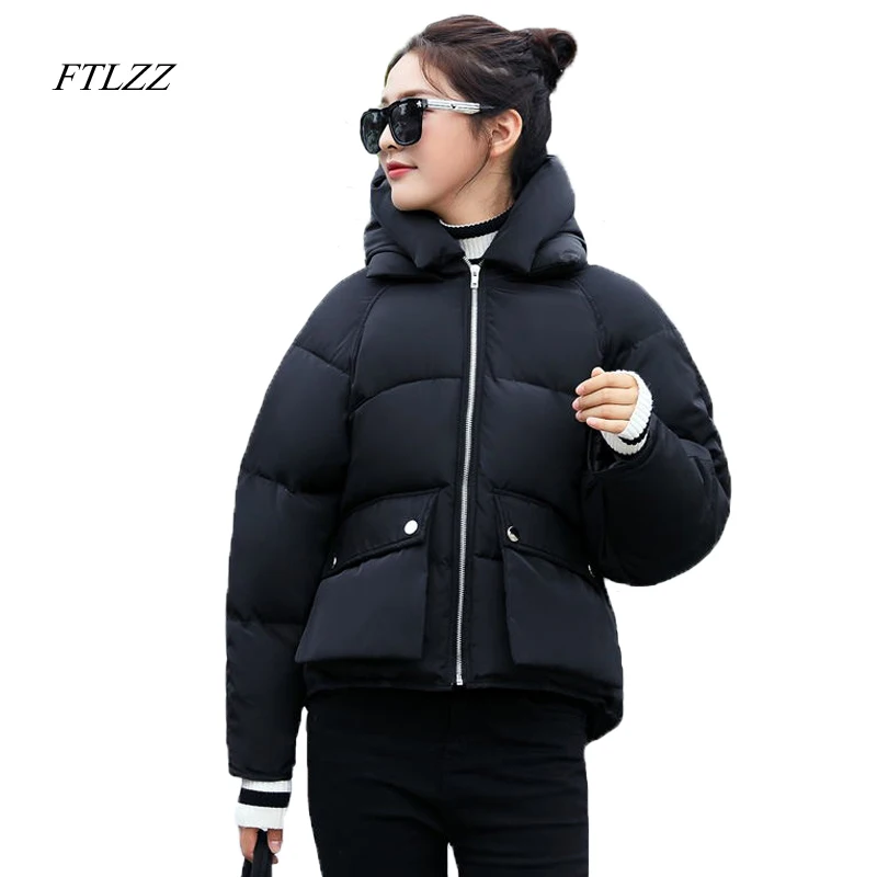 Ftlzz новые зимние Для женщин хлопковое Пальто короткие Дизайн свободные Мужские