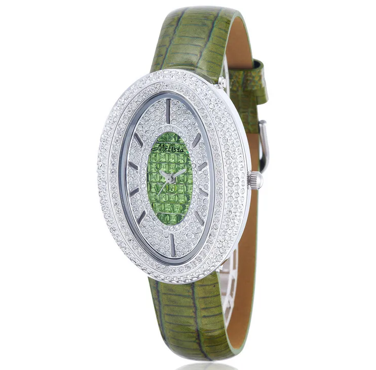 Green MELISSA роскошные часы с полными кристаллами винтажные дизайнерские женские ювелирные изделия Наручные часы овальные кварцевые часы Reloj Feminino Montre F12022 - Цвет: Green