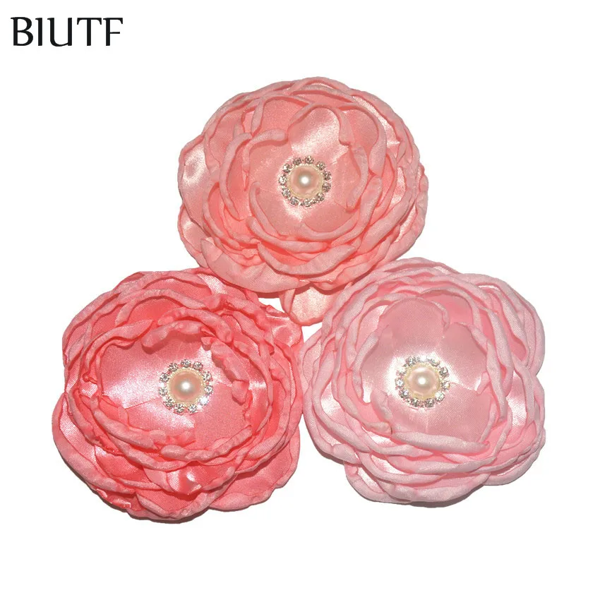 3 шт./лот 4 ''сгоревший 7 слойный атласный цветок с бриллиантом девочка заколка