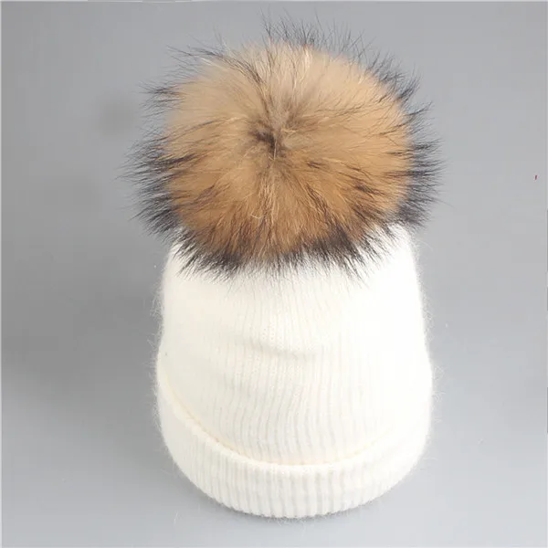 white mink fur Xthree новая простая зимняя шапка из кроличьего меха, шапка с натуральным мехом, шапка с помпоном для женщин, цветная шапка Skullies, теплая Женская шапка - Цвет: white mink fur