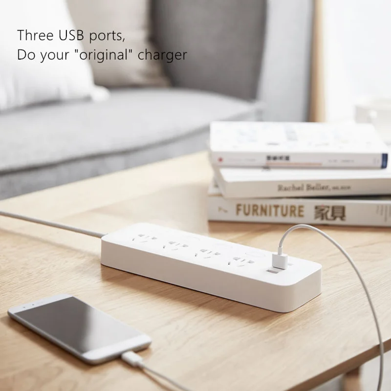 Оригинальный удлинитель для розетки Xiaomi Mijia с выключателем питания 3 USB 2 а адаптер