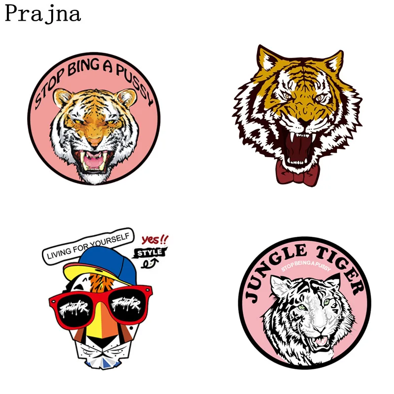 

Prajna Tiger Parches Punk Heat Transfer Vinyl Patch Sticker Iron-on Transfers For Clothes Fabric Jeans Applique Rock Stickers D