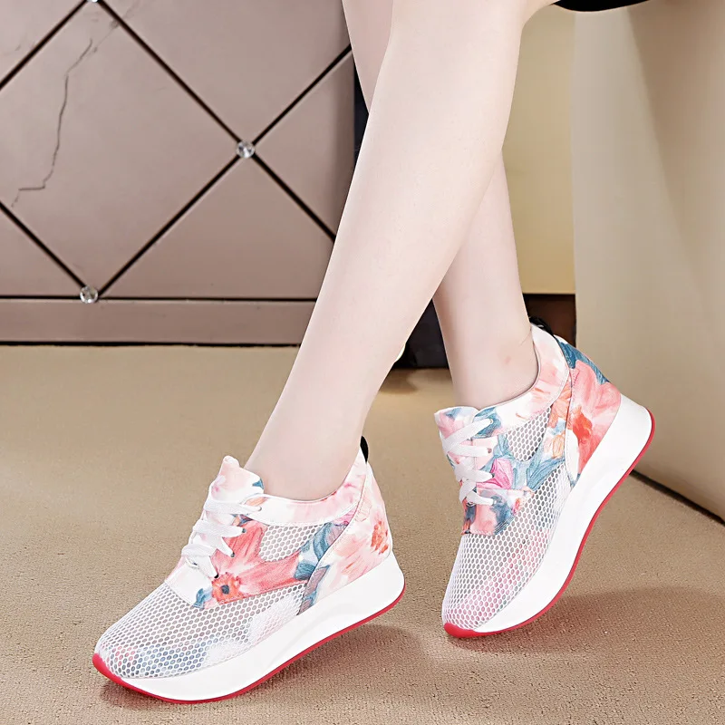 

2019 New spell colors mesh breathable increase women sneakers shoes casual shoes thick bottom platform shoes casual sneakers