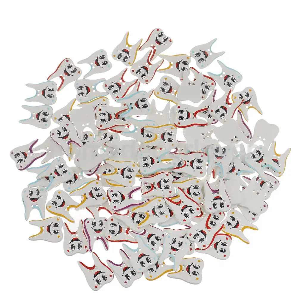 100pcs Multicolor Tooth Shape 2-holes Wooden Buttons for Scrapbooking Sewing Kids Crafts DIY | Дом и сад