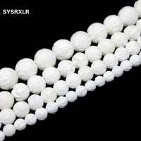 new charm natural lotus carving tridacna white shell beads for jewelry making diy bracelet necklace buddhism 68101214 mm