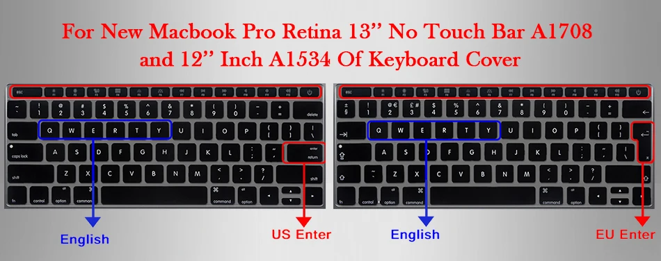 ЕС/Великобритания/США испанский клавиатуры Обложка кожи силикон для версия Mac Pro 1" Retina A1708 без Touch Bar для macbook 12 A1534