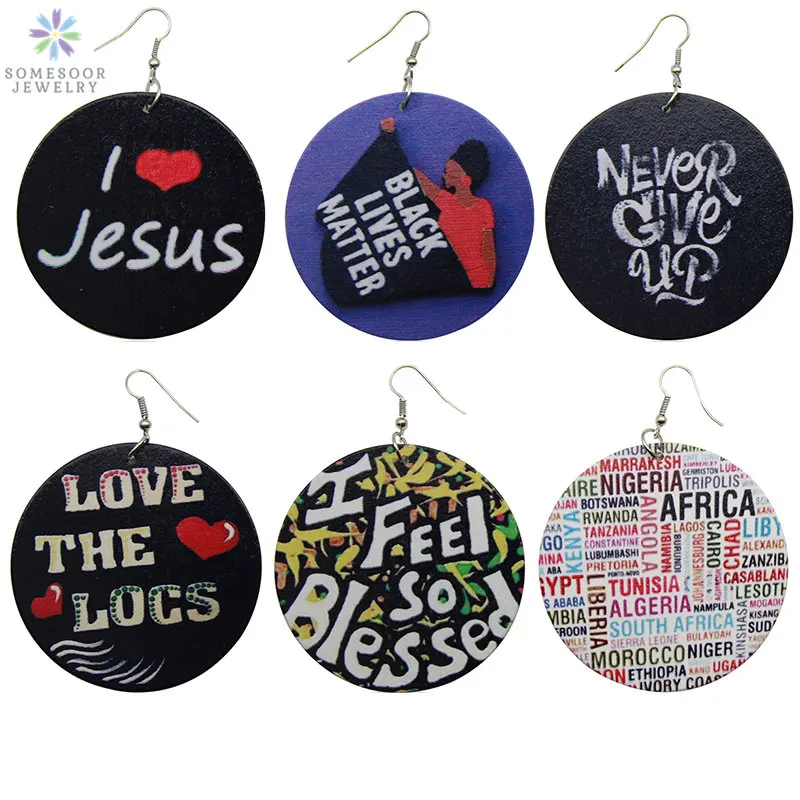 Черные высказывания SOMESOOR африканские круглые деревянные серьги подвески афро