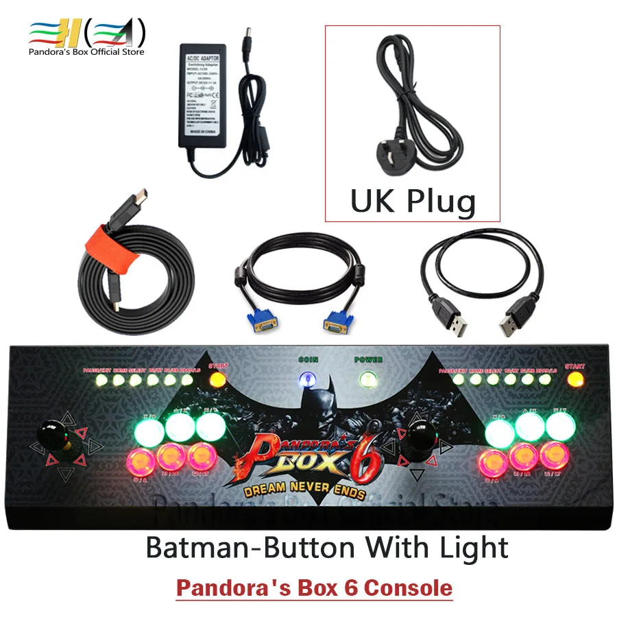 PB6 batman UK plug Ящик Пандоры 6 1300 в 1 игровая консоль комплект Аркада 2 игроки могут добавлять 3000 игры HDMI VGA usb джойстик для ПК видео игры ps3 - Цвет: PB6 batman UK plug