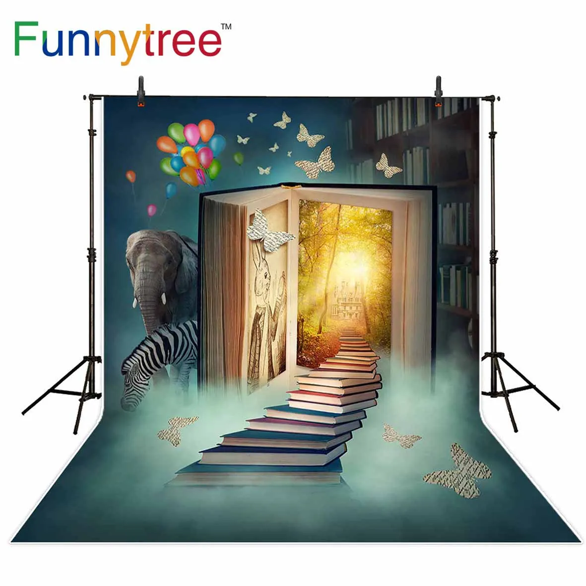 

Funnytree backgrounds for photography studio fariy tale book butterfly animal rabbit balloon backdrop photobooth photocall