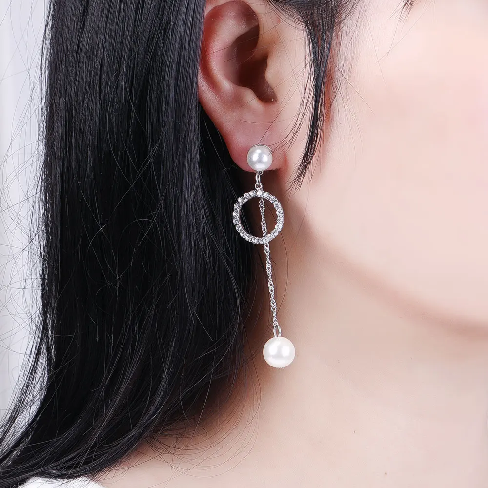 Женские длинные серьги подвески HanCheng круглые с жемчугом стразы Ювелирное