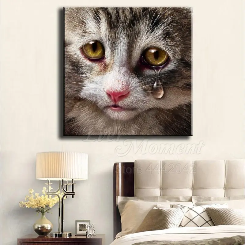 Алмазная живопись с грустным котом на всю площадь картина Стразы алмазная