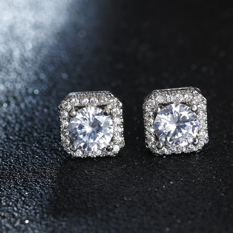 Женские серьги гвоздики из серебра 100% пробы с квадратным Цирконом|earrings fashion|earrings