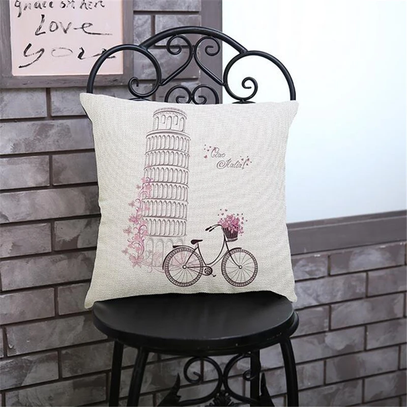 Декоративная подушка для сиденья чехол подушки ручная картина с Башней льняная