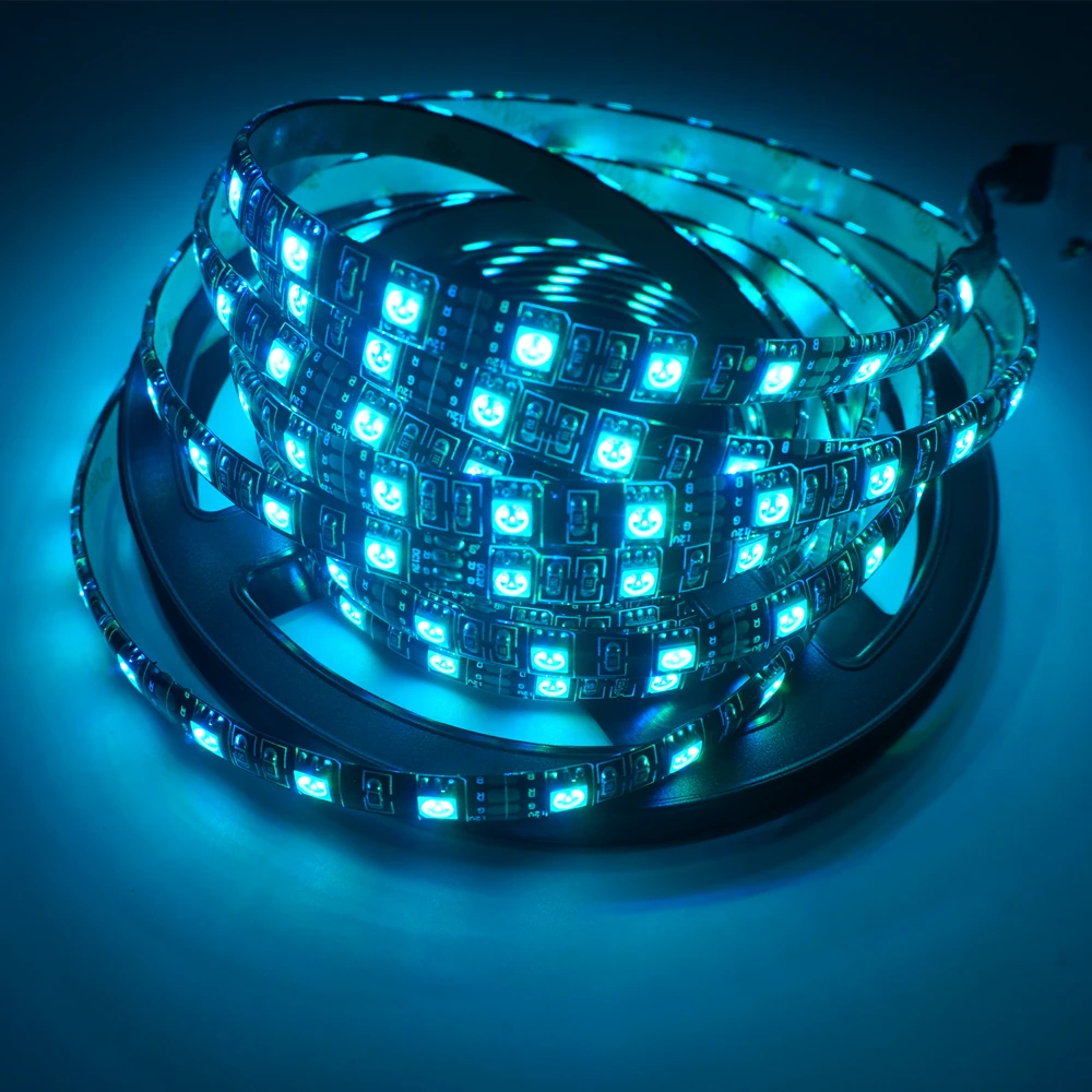 Светодиодный полосы света DC12V 60 Светодиодный s/m теплый белый/гибкий RGB светодиод обмотка руля 5 м/рулон 5050 Черный PCB Водонепроницаемый IP65