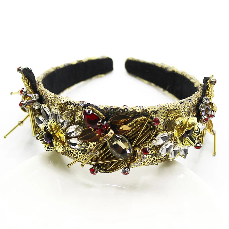 Роскошная повязка на голову в стиле барокко винтажная виде насекомых Золотая