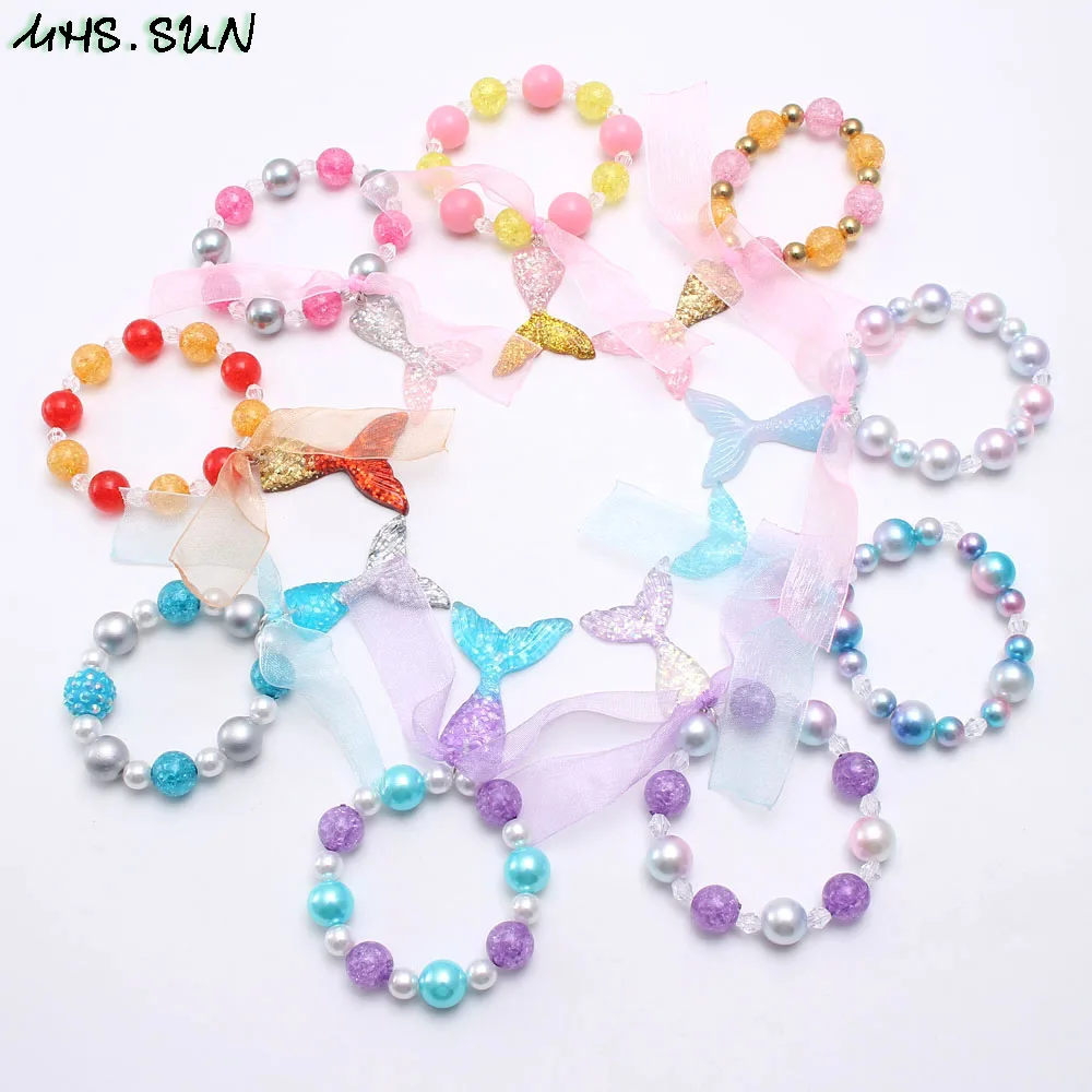 Модные детские браслеты MHS.SUN подвески для девочек эластичные с бусинами сделай