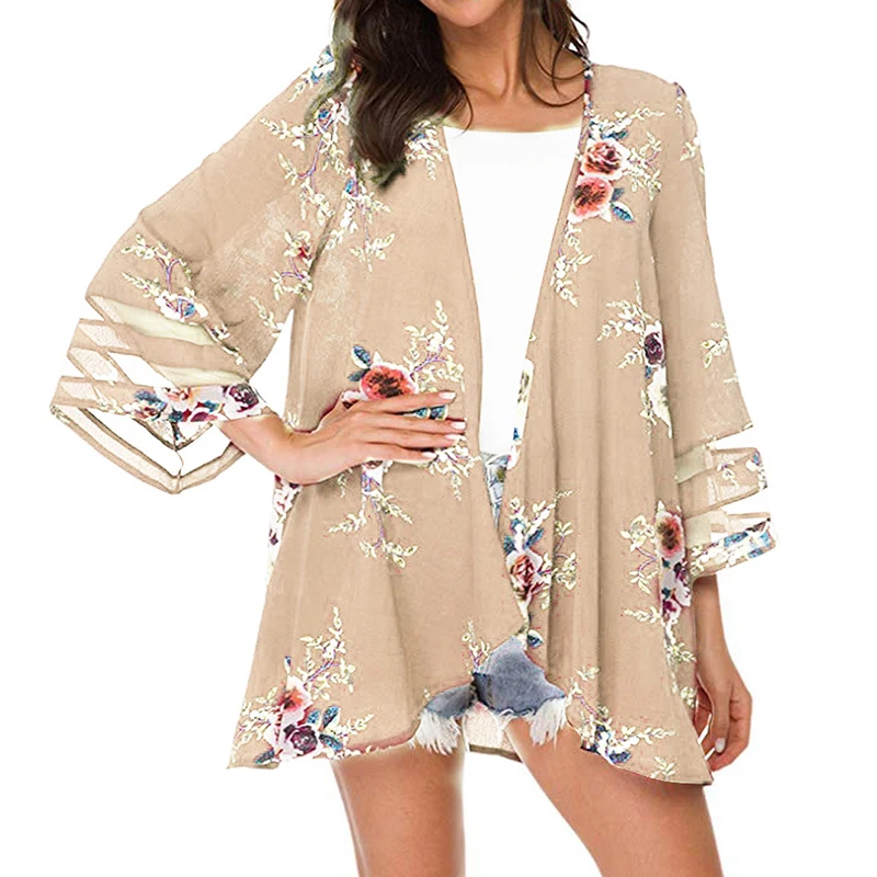 Женская летняя блузка кимоно с цветочным принтом свободного покроя|Блузки| |