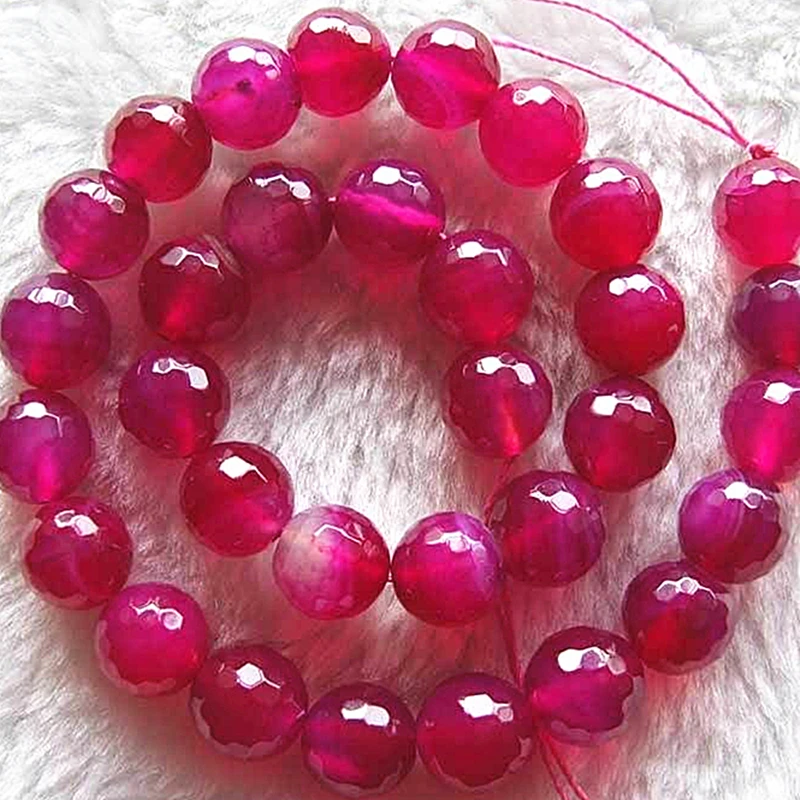Природный Розовый Красный Агат Оникс Камень Japser 12 мм Грановитая Круглый Loose Бусы