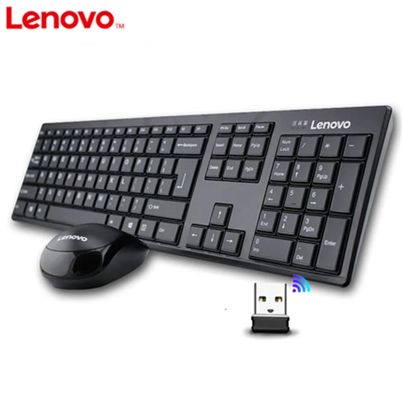 black Lenovo KN100 беспроводная клавиатура и мышь набор Бесшумная клавиатура Бизнес Серия водонепроницаемый прочный ноутбук настольная клавиатура - Цвет: black