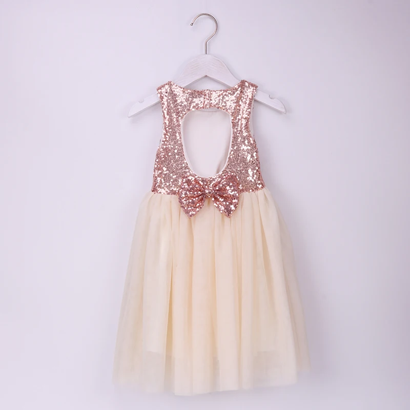 Блестящее платье для девочек; розовое золото; платье-пачка; платье с блестками и цветочным узором для девочек; блестящее летнее платье подружки невесты для дня рождения