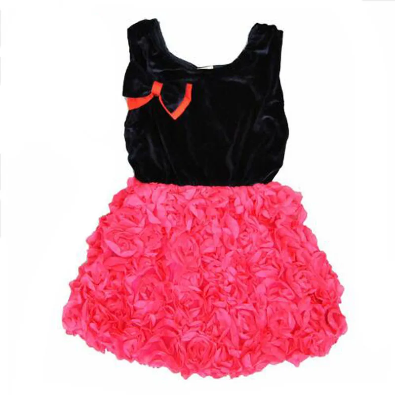 Kids Dresses Flower Puff Girls Party Dress Black Velvet Bowknot Designed Children Princess For Girl Clothes Birthday Gift | Детская