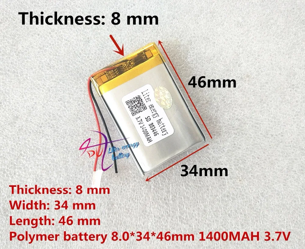 Литровая батарея 3,7 V литий-полимерная батарея 803446 083446 1400mAh gps батарея MP3 MP4 Динамик обучающая машина